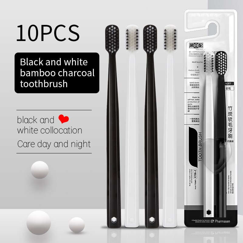 Bamboo Toothbrush Set - 10 peças escova de carvão de