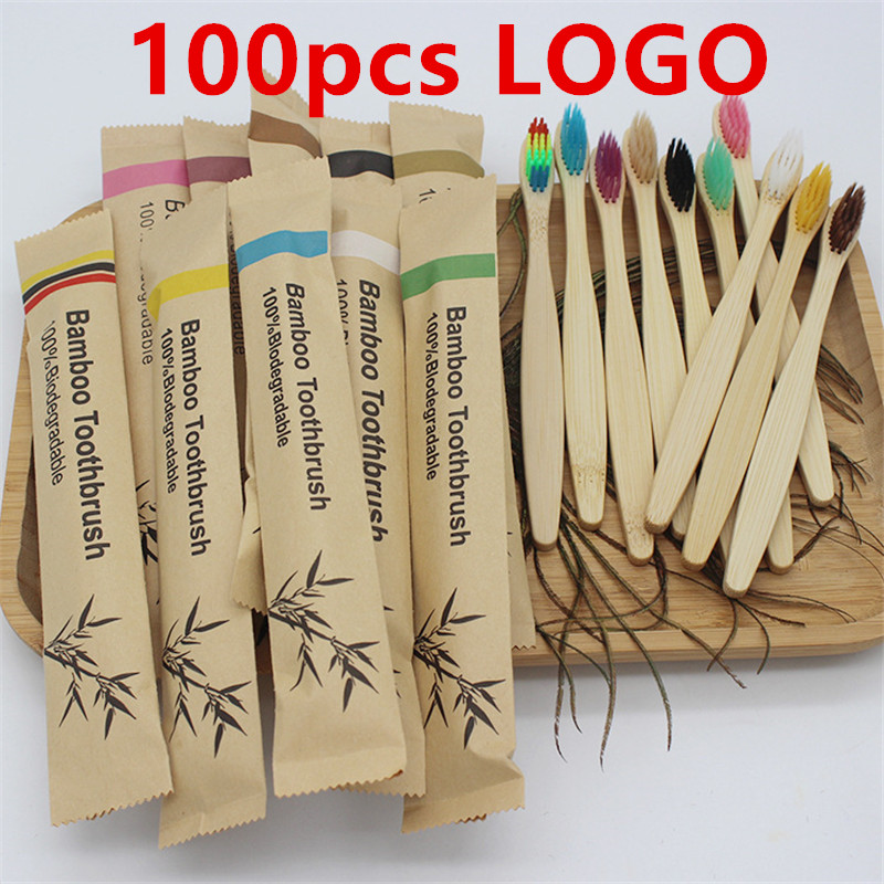 Bamboo Toothbrush Set - 50/100 pçs logotipo personalizável cerdas macias