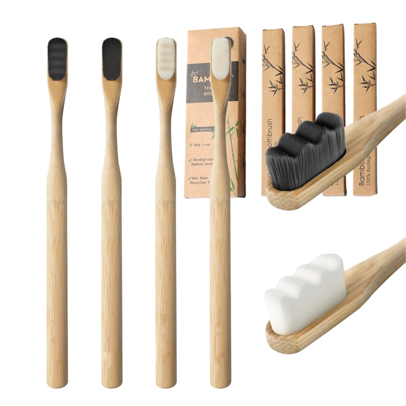 Bamboo Toothbrush Set - 4 escovas de dentes micro-nano de