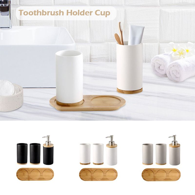 Bamboo Toothbrush Set - Conjunto de banheiro de cerâmica, dispensador